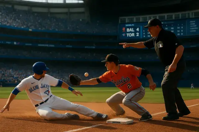 Blue Jays rally while Orioles' double-play attempt negated as umps rule infielder failed to try to tag runner